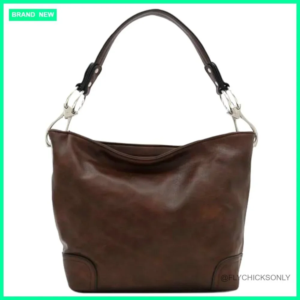 Large Faux Leather Hobo Shoulder Bag with Zipper Pockets and Detachable Strap